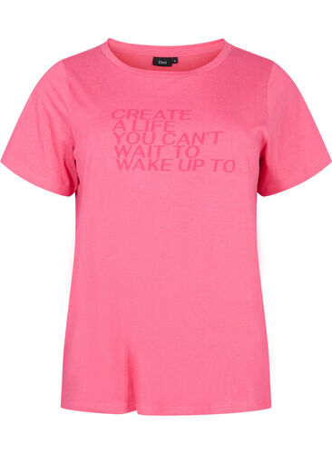 Baumwoll-T-Shirt mit Aufdruck und kurzen Ärmeln, Hot Pink Create, Packshot image number 0