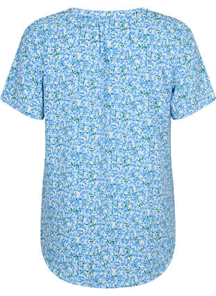 Bluse mit kurzen Ärmeln und V-Ausschnitt, Blue Small Flower, Packshot image number 1