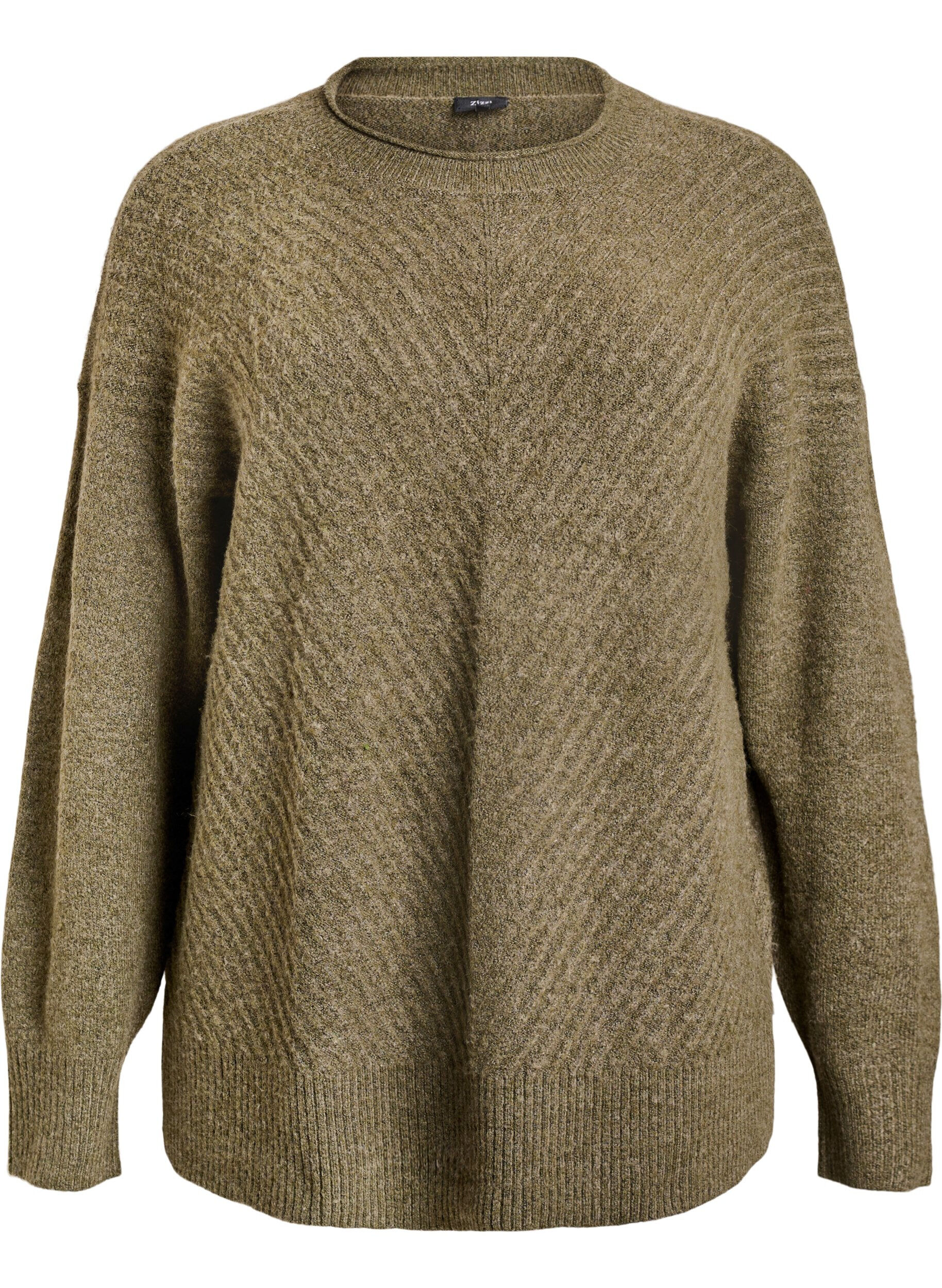 Strickbluse mit V-f&ouml;rmigem Rippenmuster und Schlitzen