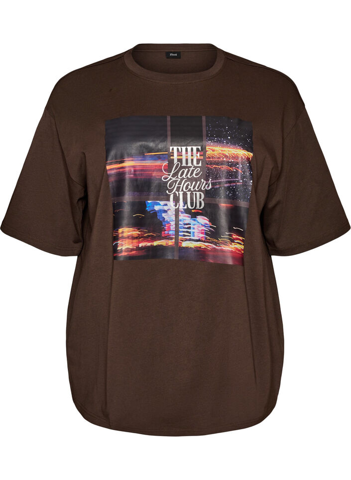 Oversized T-Shirt mit gro&szlig;em Fotoprint, Braun, Packshot image number 0