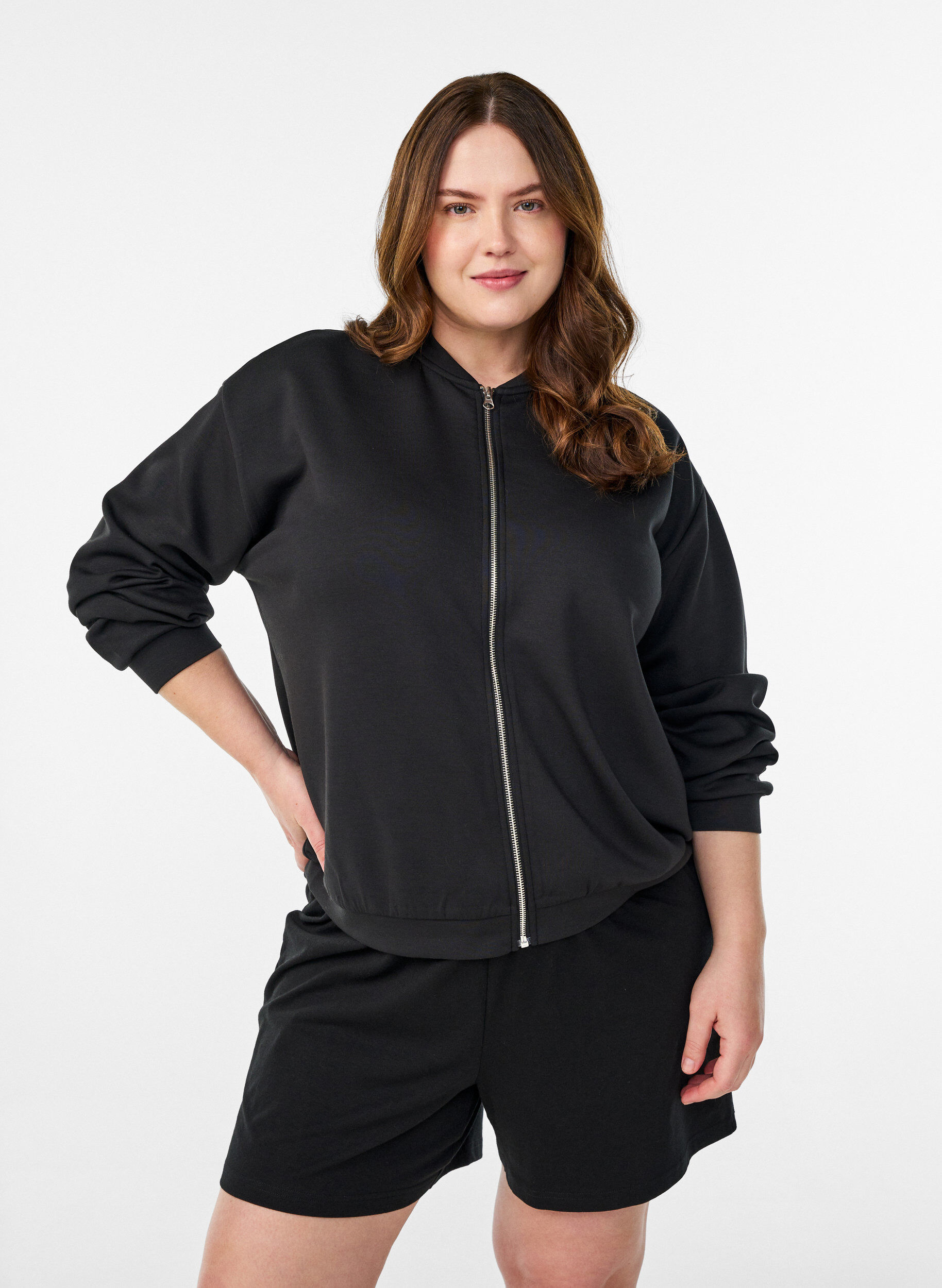 ZizziBomber-Cardigan mit Rei&szlig;verschluss, Schwarz, Model image number 0