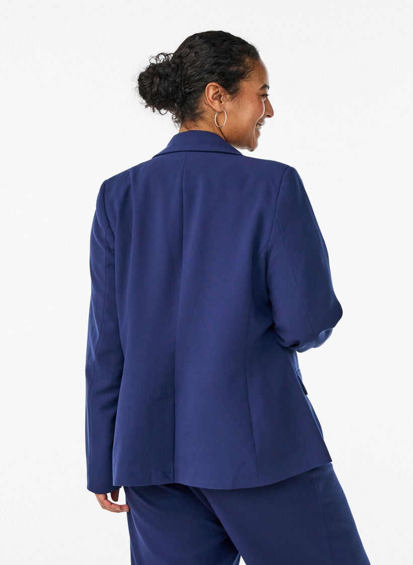 Klassischer Blazer mit Ein-Knopf-Verschluss und Taschen, Blau, Model image number 2