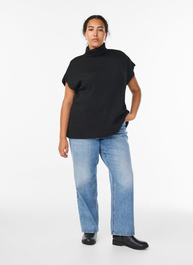 Ärmellose Strickweste mit Rollkragen, Schwarz, Model image number 1