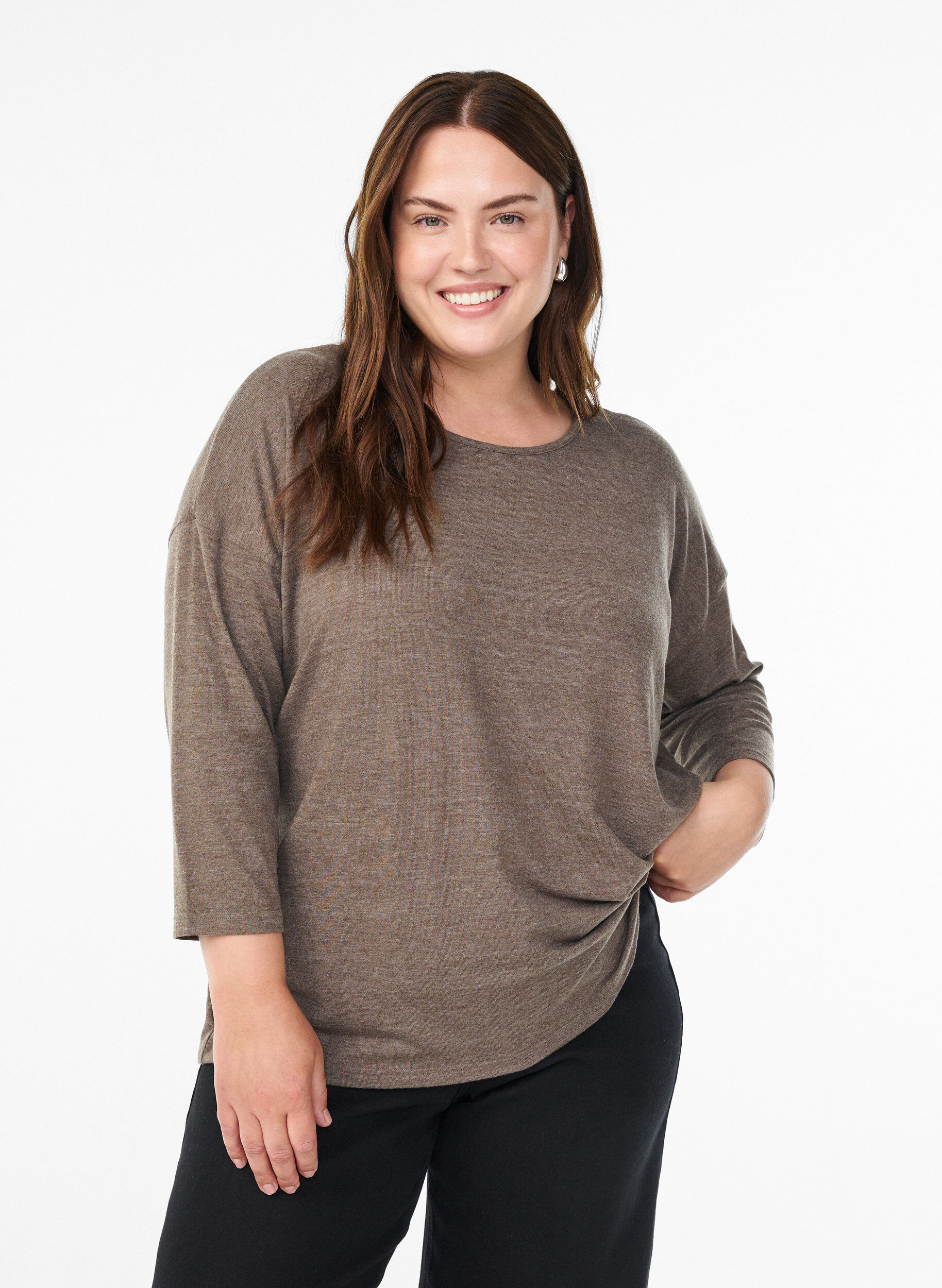 ZizziBluse aus Jersey mit 3/4-&Auml;rmeln, Braun, Model image number 0