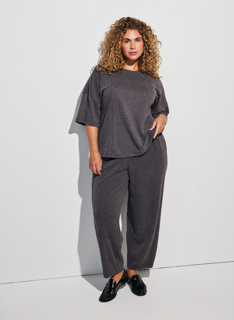 Bluse in A-Linie aus Jersey mit ellbogenlangen &Auml;rmeln, Grau, Model image number 1