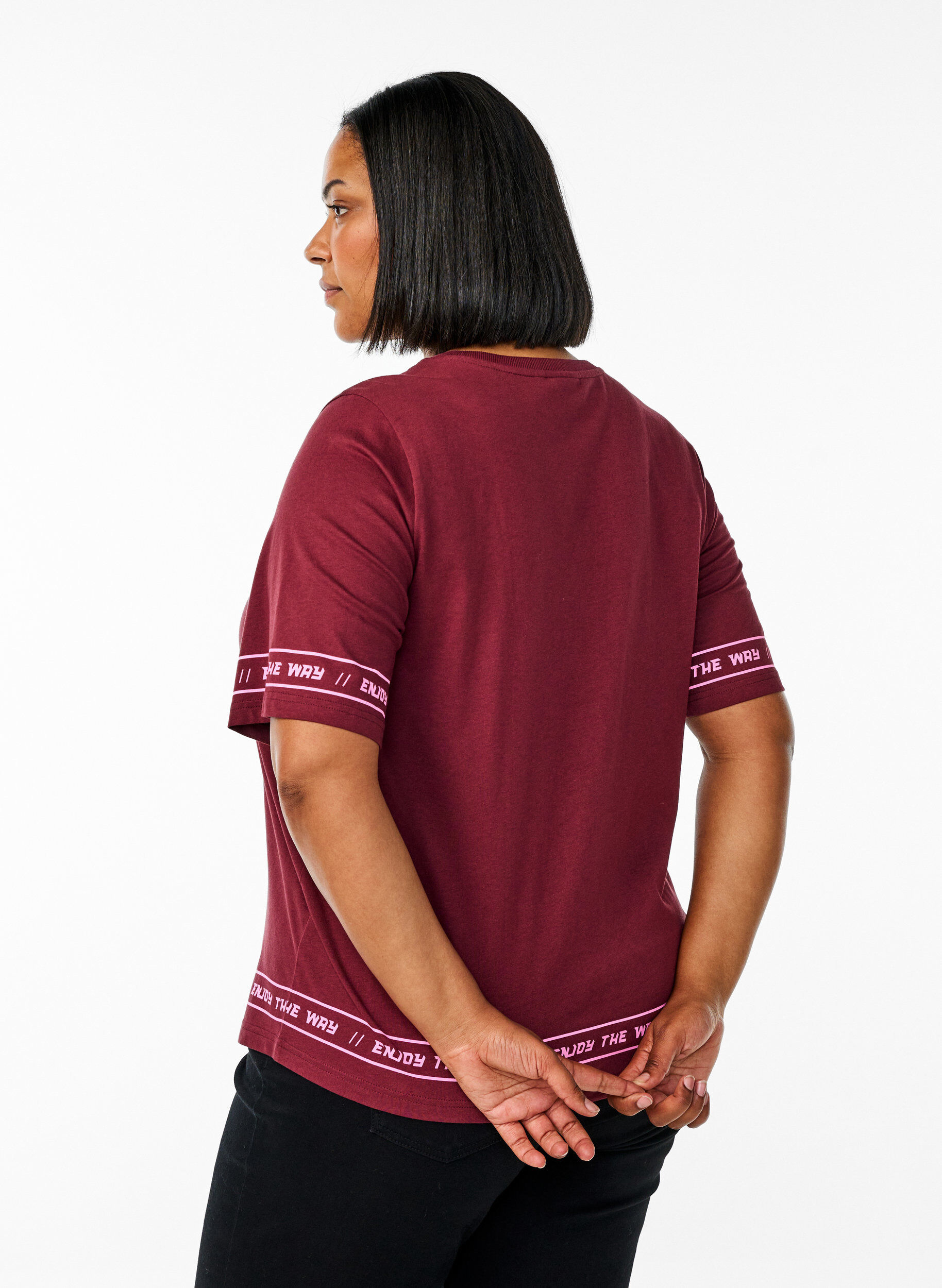 ZizziOversize-Shirt mit sportlichem Print, Dunkles Bordeaux, Model image number 2
