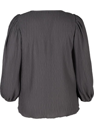 Strukturierte Bluse mit Puffärmeln, Asphalt, Packshot image number 1
