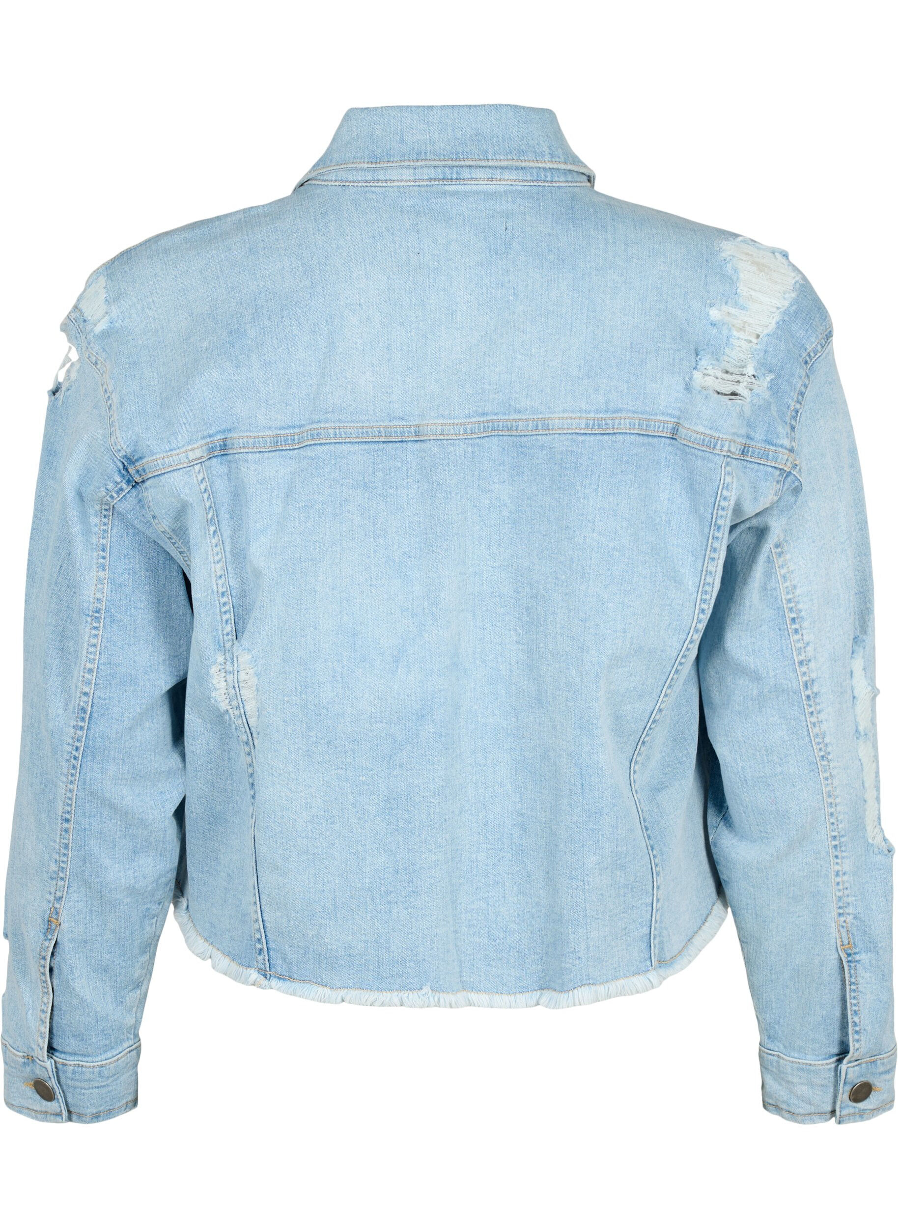 ZizziKurze Denim-Jacke mit Details in Used-Optik, Light Blue Denim, Packshot image number 1