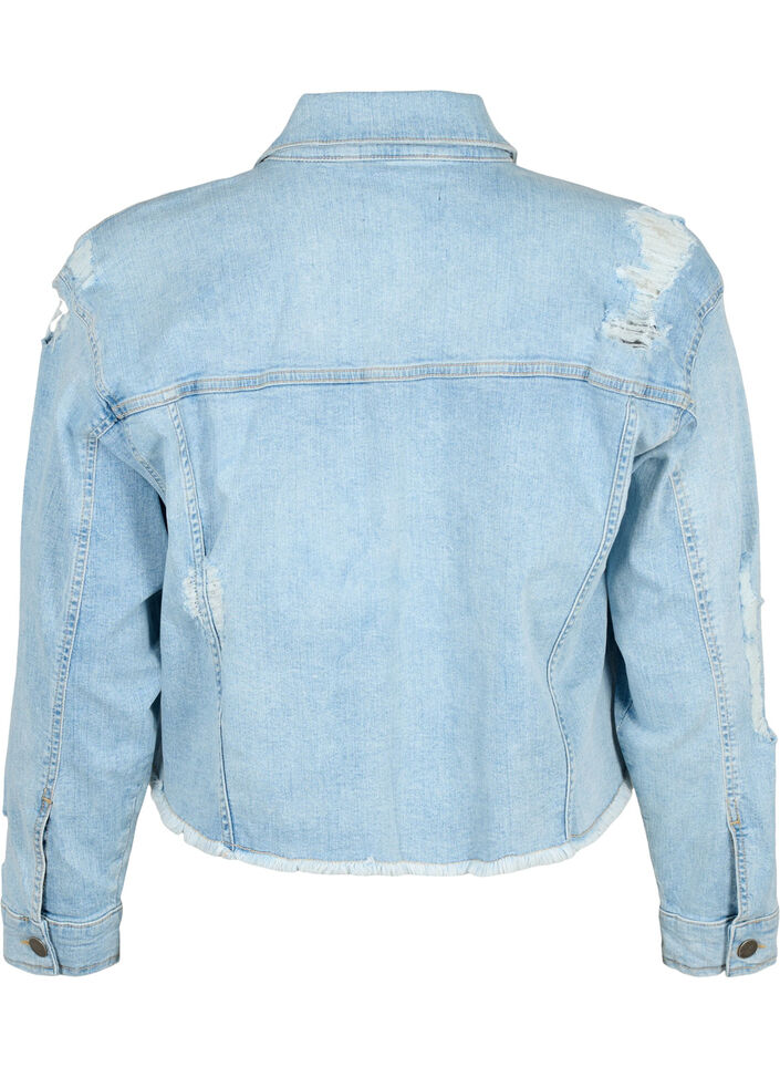 Kurze Denim-Jacke mit Details in Used-Optik, Light Blue Denim, Packshot image number 1
