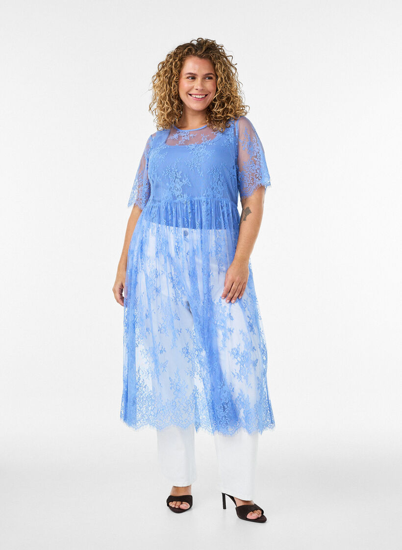 Midikleid aus transparenter Spitze mit kurzen &Auml;rmeln, lila, Image