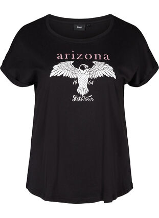 Kurzarm T-Shirt aus Baumwolle mit Print, Black w. Arizona , Packshot image number 0