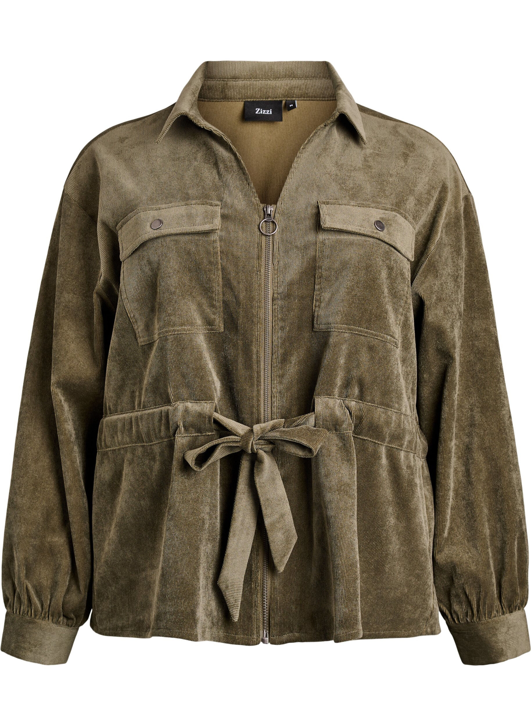 Hemdjacke aus Cord mit Bindeg&uuml;rtel und Taschen