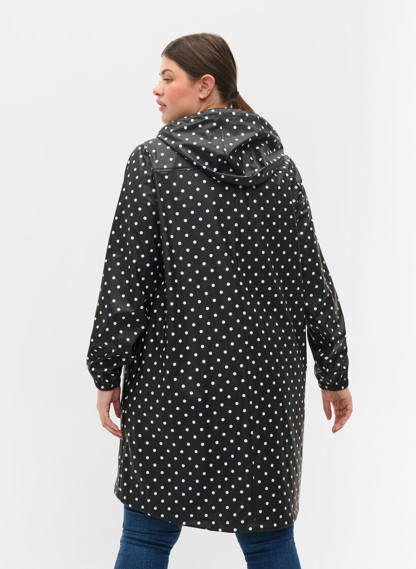 Regenjacke mit Punktmuster und Kapuze, Black W/White Dot, Model image number 1