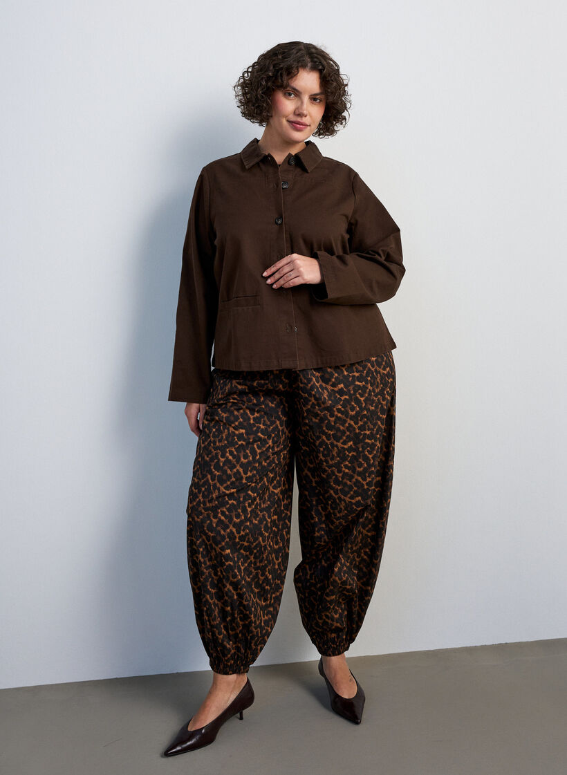 Ballonhose mit hoher Taille und Allover-Muster, Braun, Model image number 0
