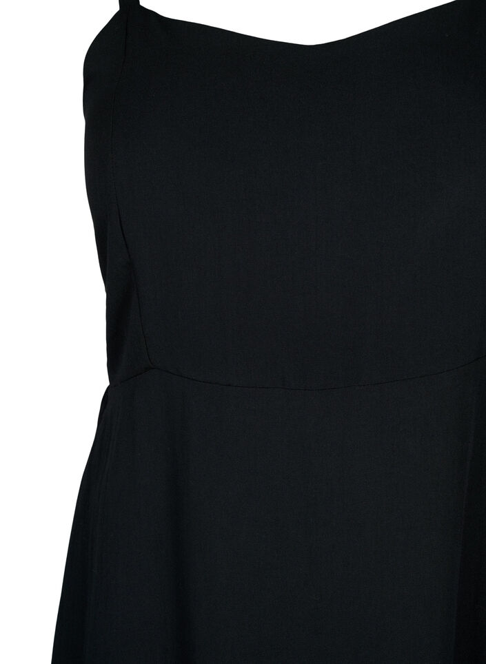 Einfarbiges Tr&auml;gerkleid aus Viskose mit Smok, Black, Packshot image number 2