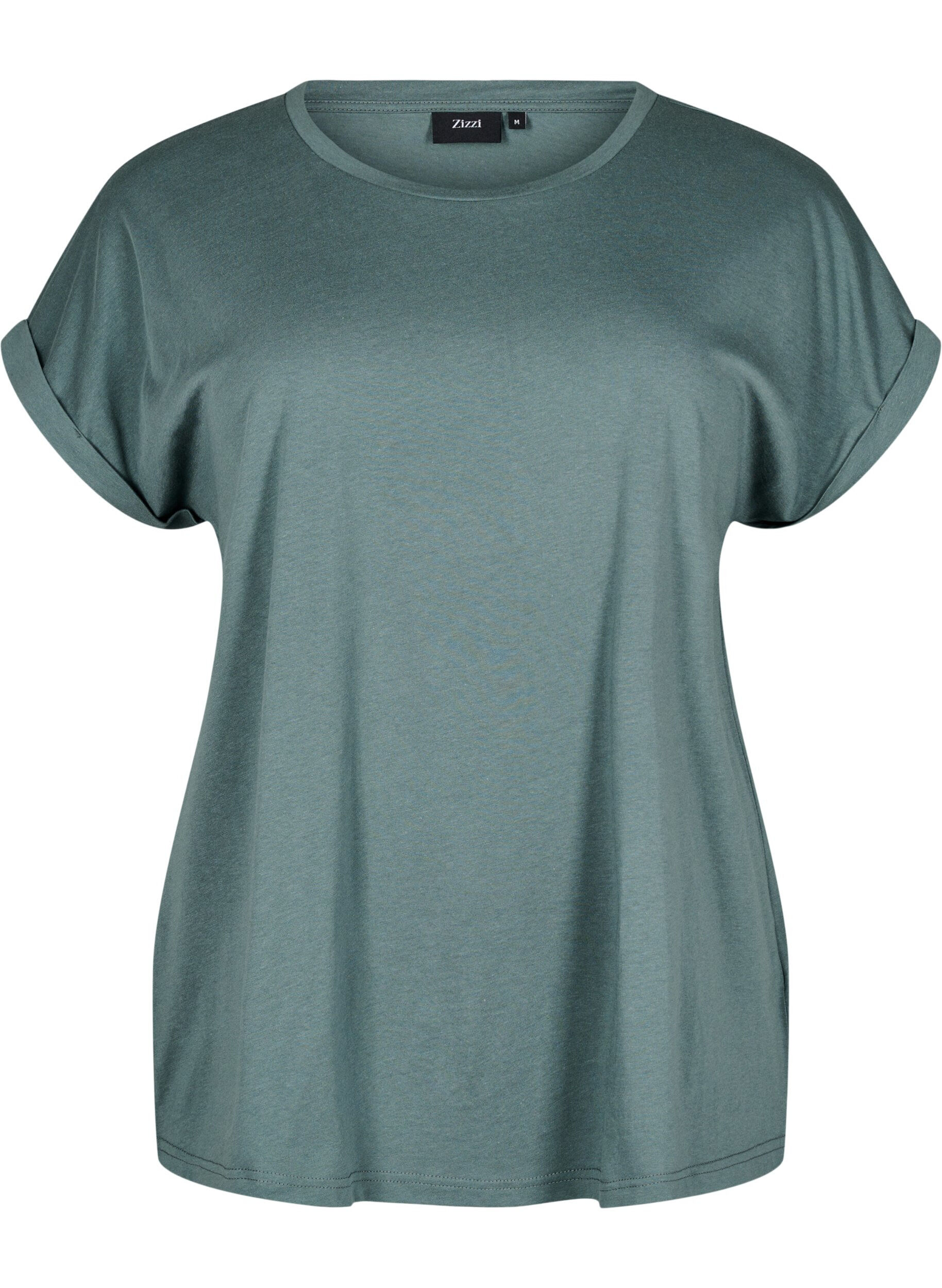 ZizziKurz&auml;rmliges T-Shirt aus einer Baumwollmischung, Gr&uuml;n, Packshot image number 0