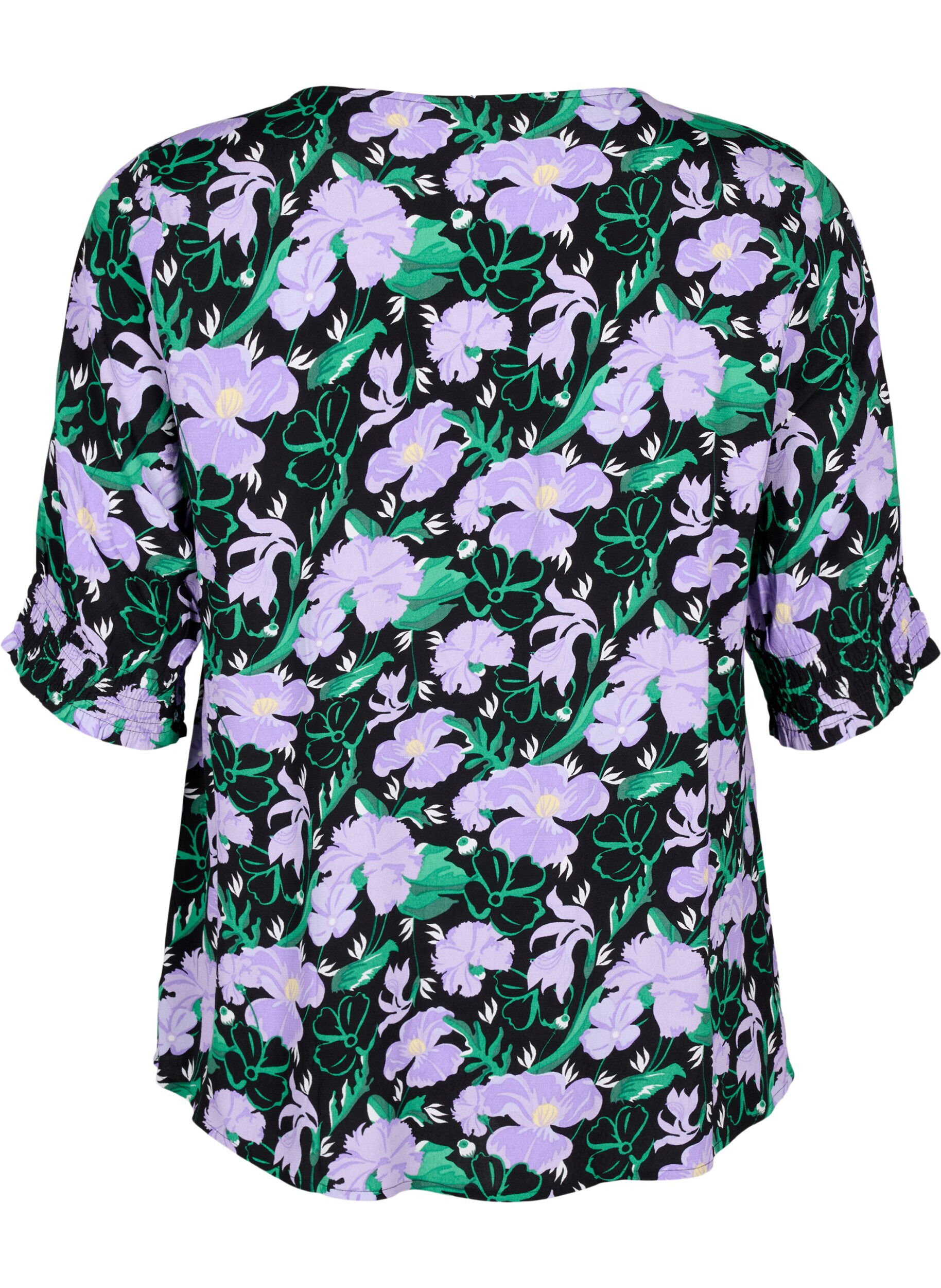 Zizzi Viskosebluse mit Kn&ouml;pfen, Black Small Flower, Packshot image number 1