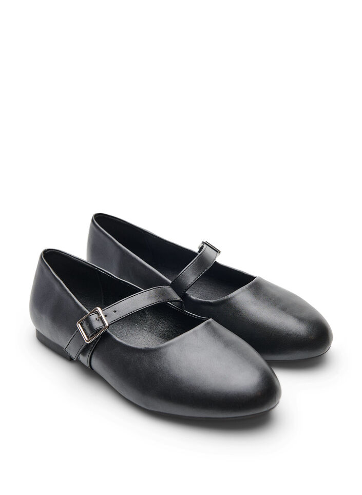 Ballerina aus Kunstleder mit Riemchen, Schwarz, Packshot image number 1