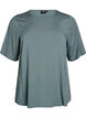 Kurz&auml;rmelige, gewebte Bluse mit Rundhals, Gr&uuml;n, Packshot image number 0