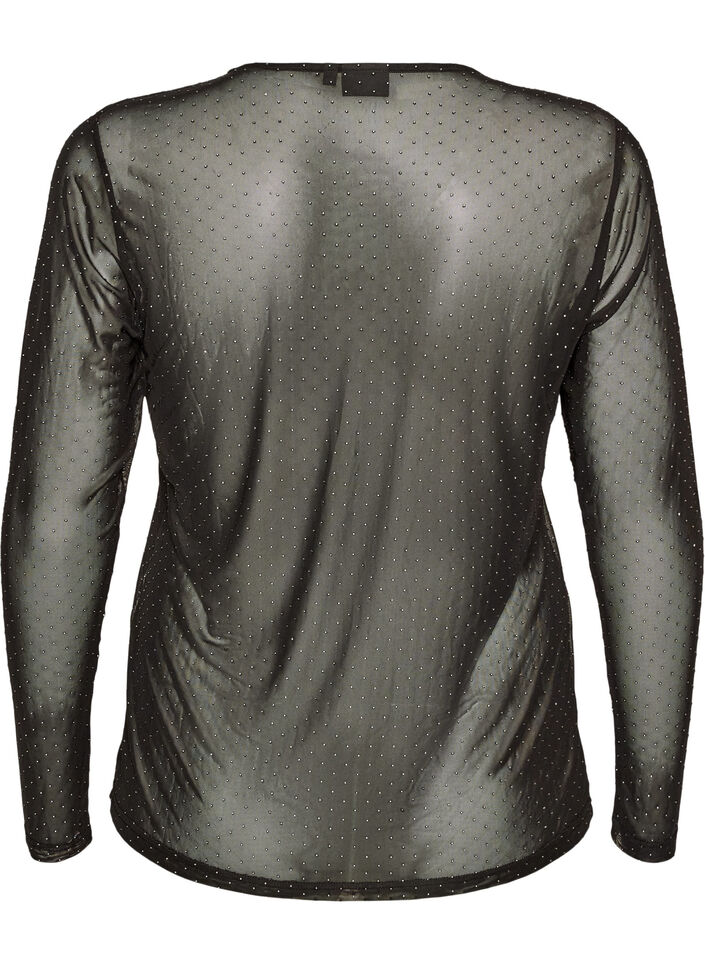Transparente Bluse aus Mesh mit Strasssteinen, Schwarz, Packshot image number 1