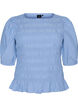 Smockbluse mit R&uuml;schensaum und U-Boot-Ausschnitt, Blau, Packshot image number 0