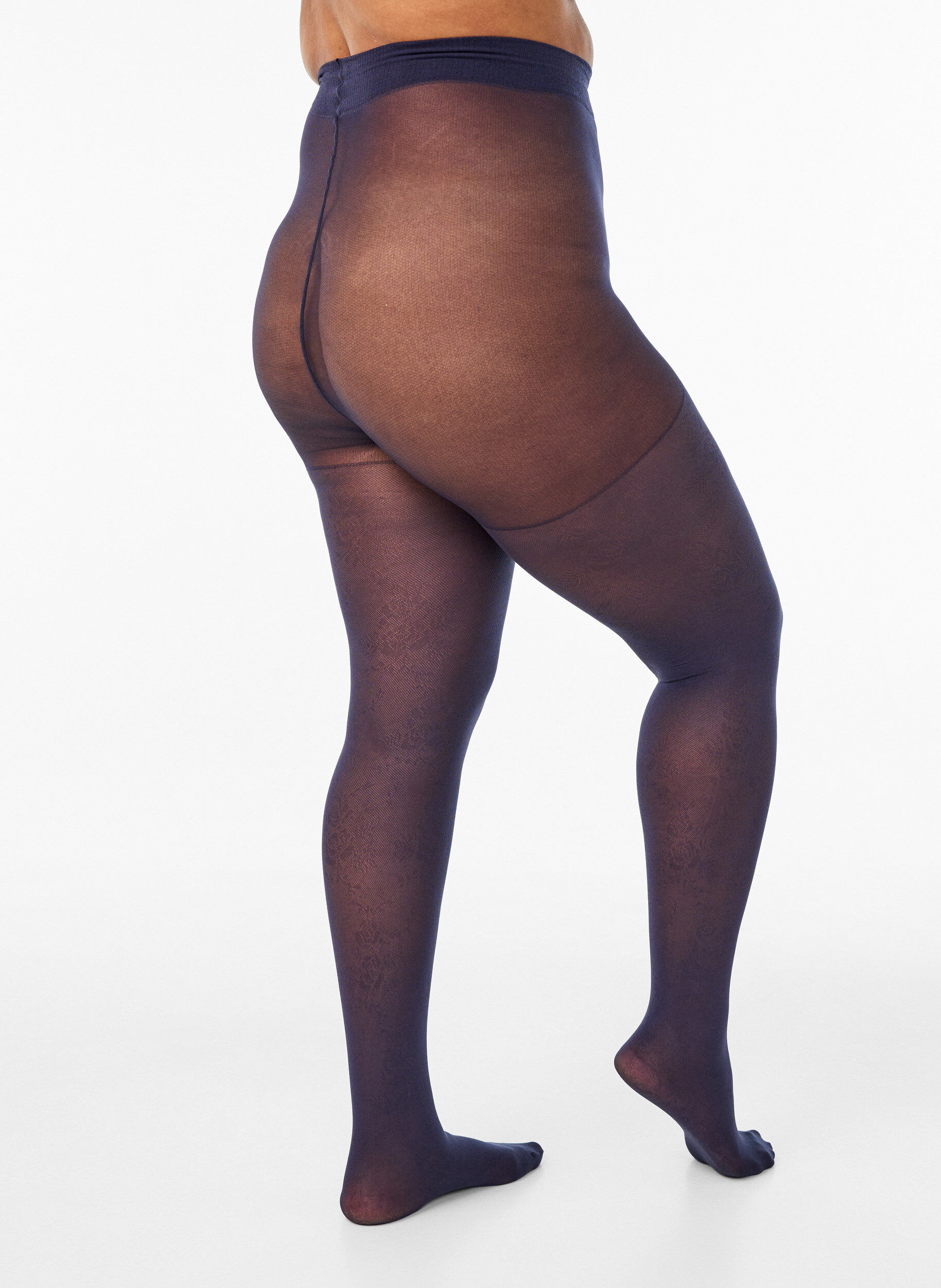 Zizzi30-Den-Strumpfhose mit gebl&uuml;mtem Muster, Blau, Packshot image number 0