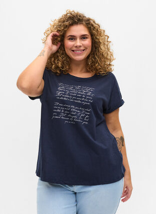 T-Shirt mit Aufdruck in Bio-Baumwolle, Navy Blazer Silver, Model image number 0