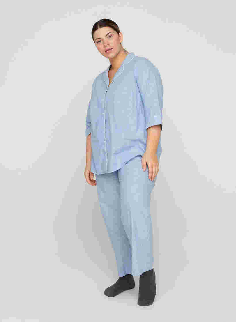 Gestreiftes Nachthemd aus Baumwolle, White/Blue Stripe, Model image number 2