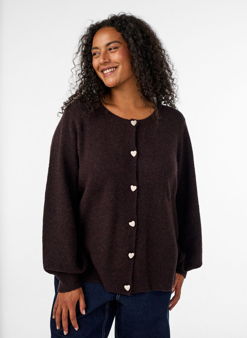 Cardigan mit Kn&ouml;pfen in Herzform, Braun, Model image number 0