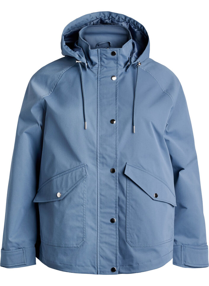 Kurze Frühlingsjacke mit abnehmbarer Kapuze, Blau, Packshot image number 0