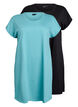 2er-Pack T-Shirt-Kleid mit kurzen &Auml;rmeln, Blau, Packshot image number 0