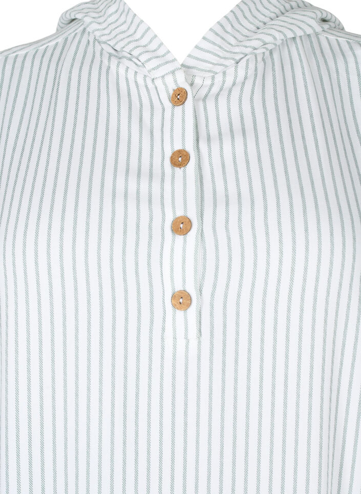 Kurzärmelige Viskose-Tunika mit Kapuze, Chinois Green Stripe, Packshot image number 2