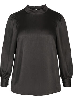 Shiny Bluse mit langen Puffärmeln, Black, Packshot image number 0