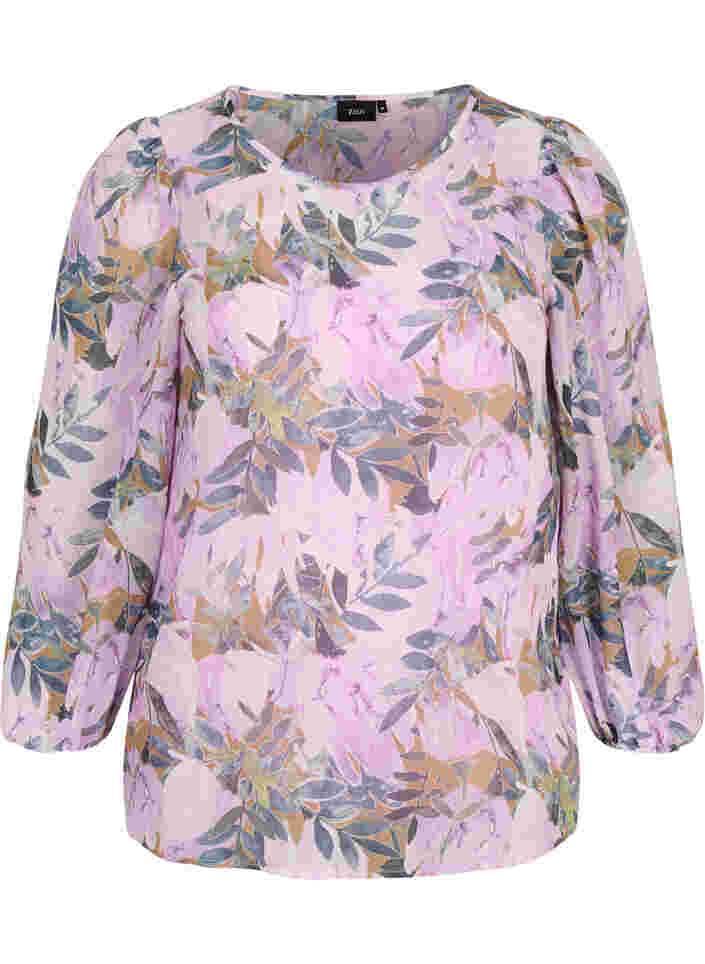 Bedruckte Bluse mit langen Ärmeln, Orchid Bouquet AOP, Packshot image number 0