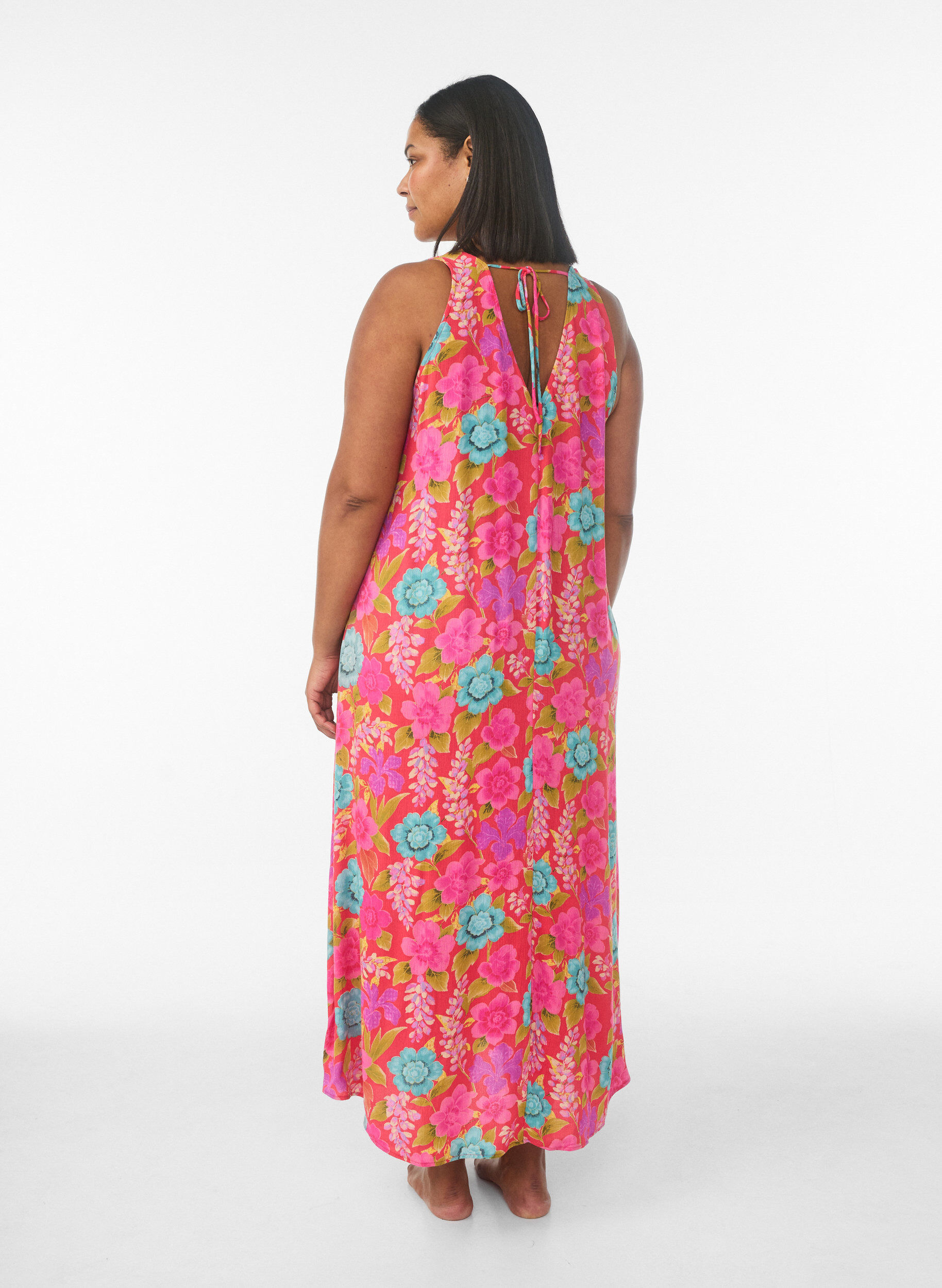 Zizzi&Auml;rmelloses Maxikleid in A-Linie mit V-Ausschnitt, Rot, Model image number 1