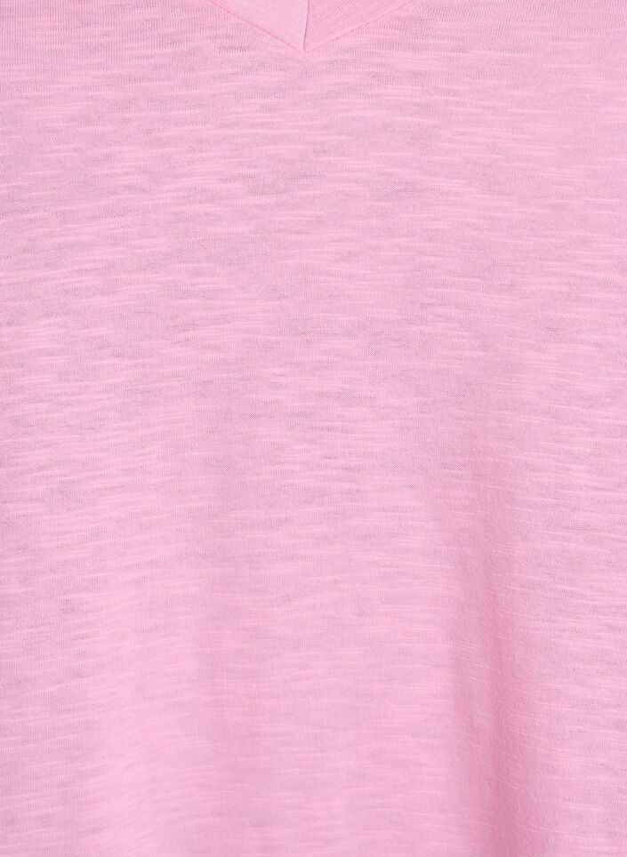 Kurz&auml;rmliges Basic-T-Shirt mit V-Ausschnitt, Pink, Packshot image number 2