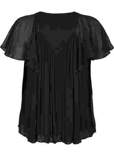 Einfarbige Bluse mit Fledermausärmeln und V-Ausschnitt, Black, Packshot image number 1