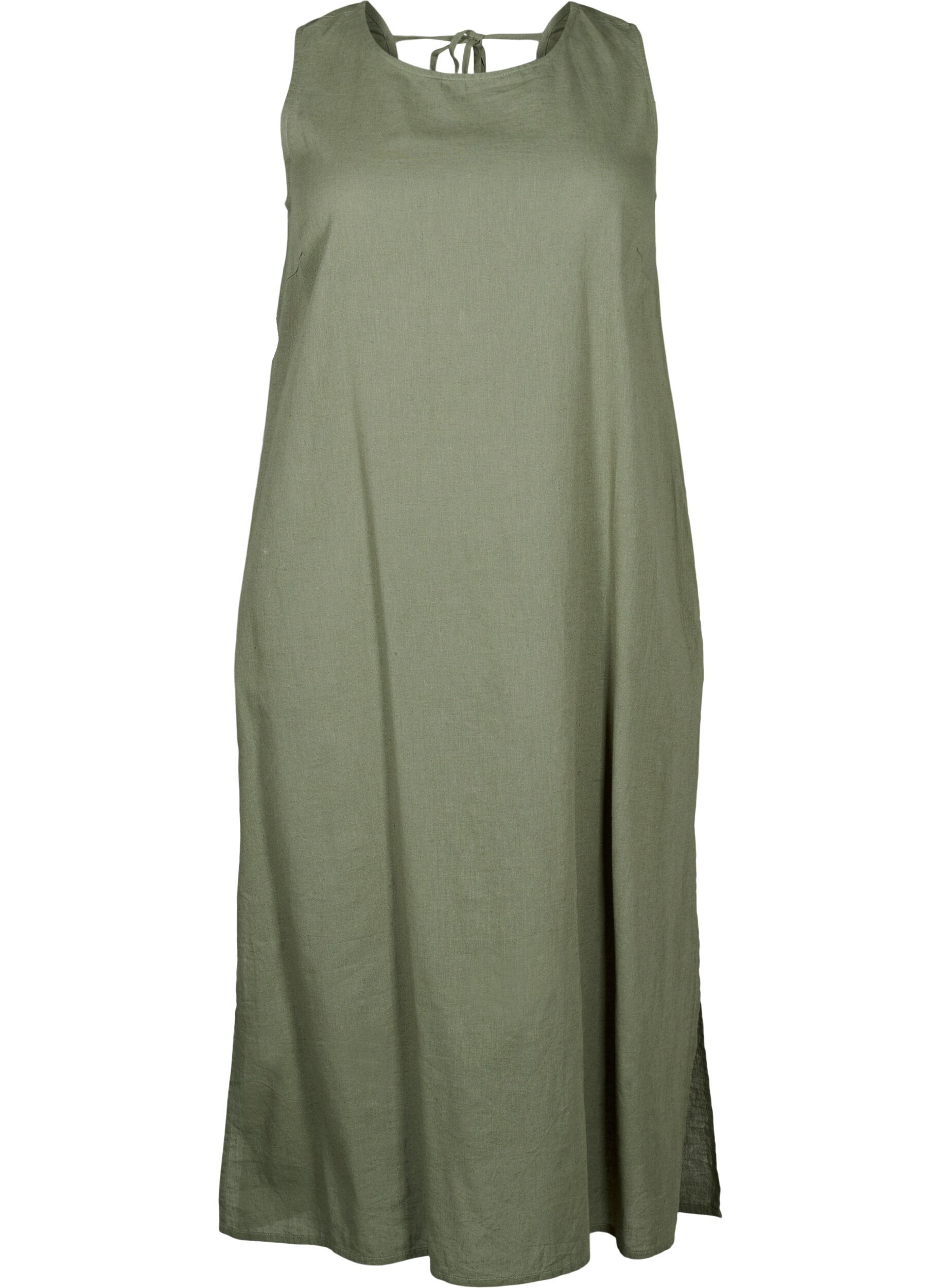 Zizzi&Auml;rmelloses Kleid aus Baumwollmischung mit Leinen, Deep Lichen Green, Packshot image number 0