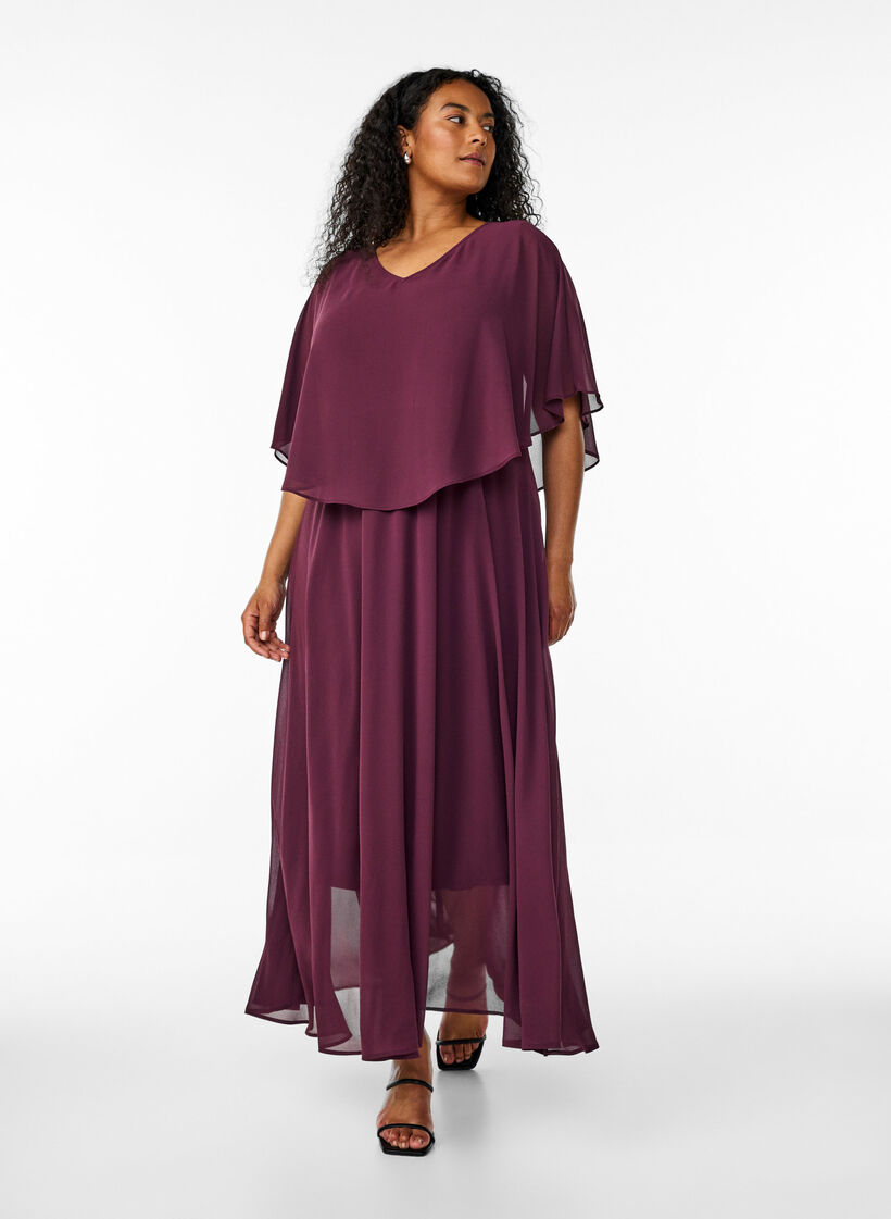 A-Linie Maxikleid mit kurzen &Auml;rmeln, Rot, Model image number 0