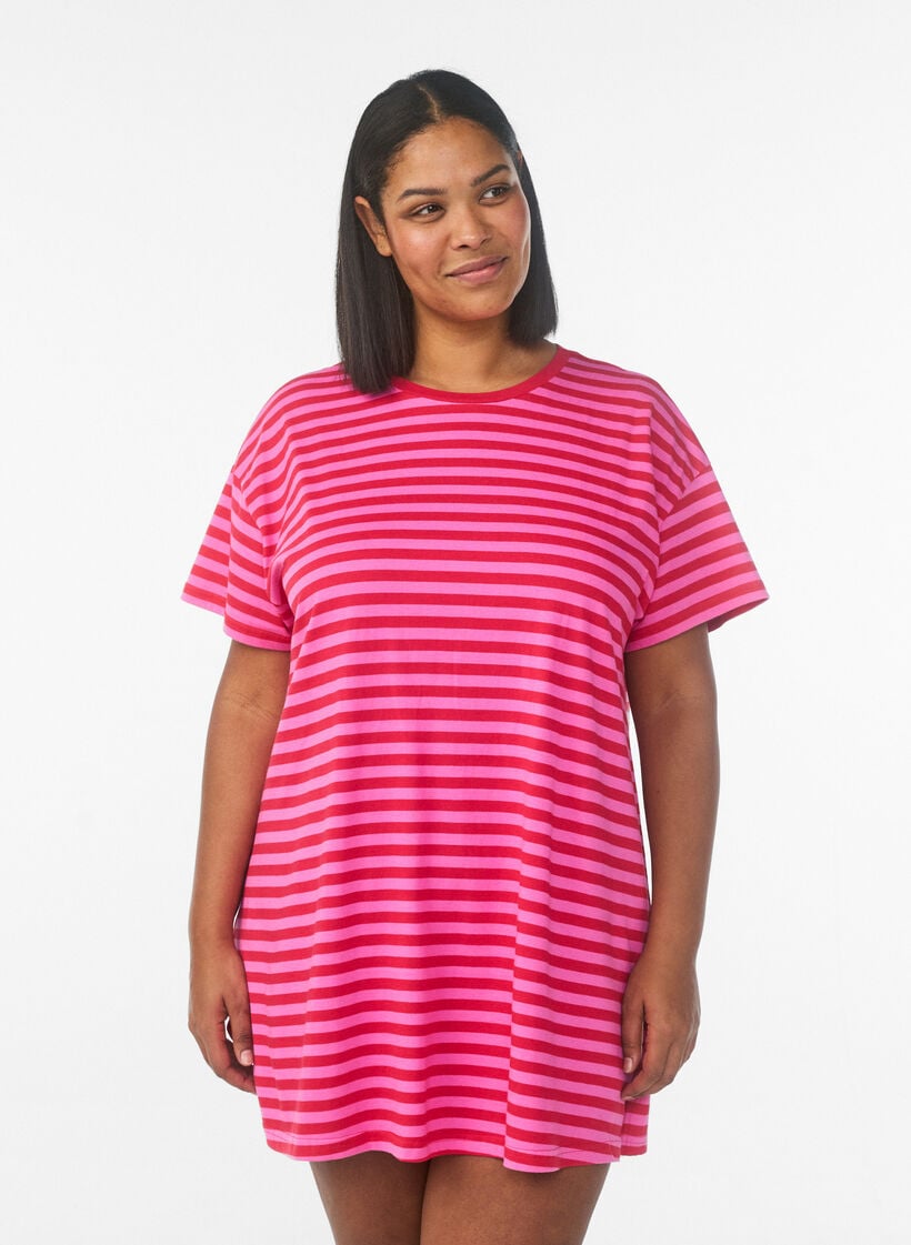 Lang gestreiftes Nachthemd, Pink, Model image number 0