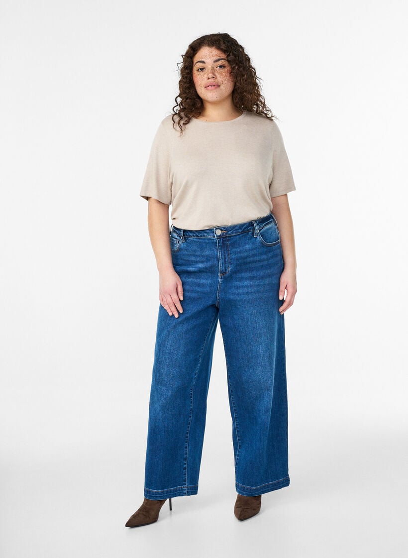 Kiana Jeans mit Straight Fit und hoher Taille, Blau, Model image number 0