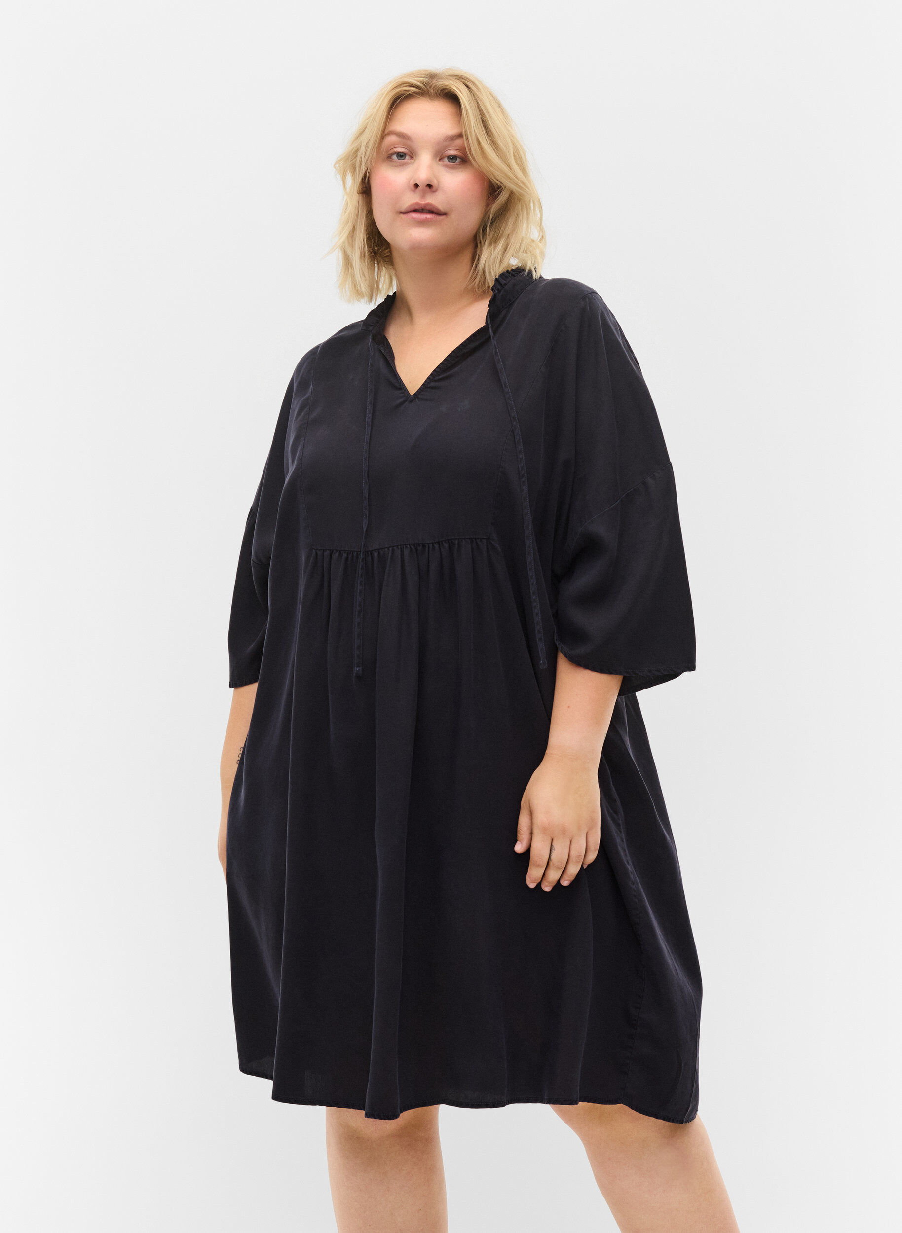 ZizziKleid mit 3/4-&Auml;rmeln aus Lyocell (TENCEL&trade;), Black, Model image number 0