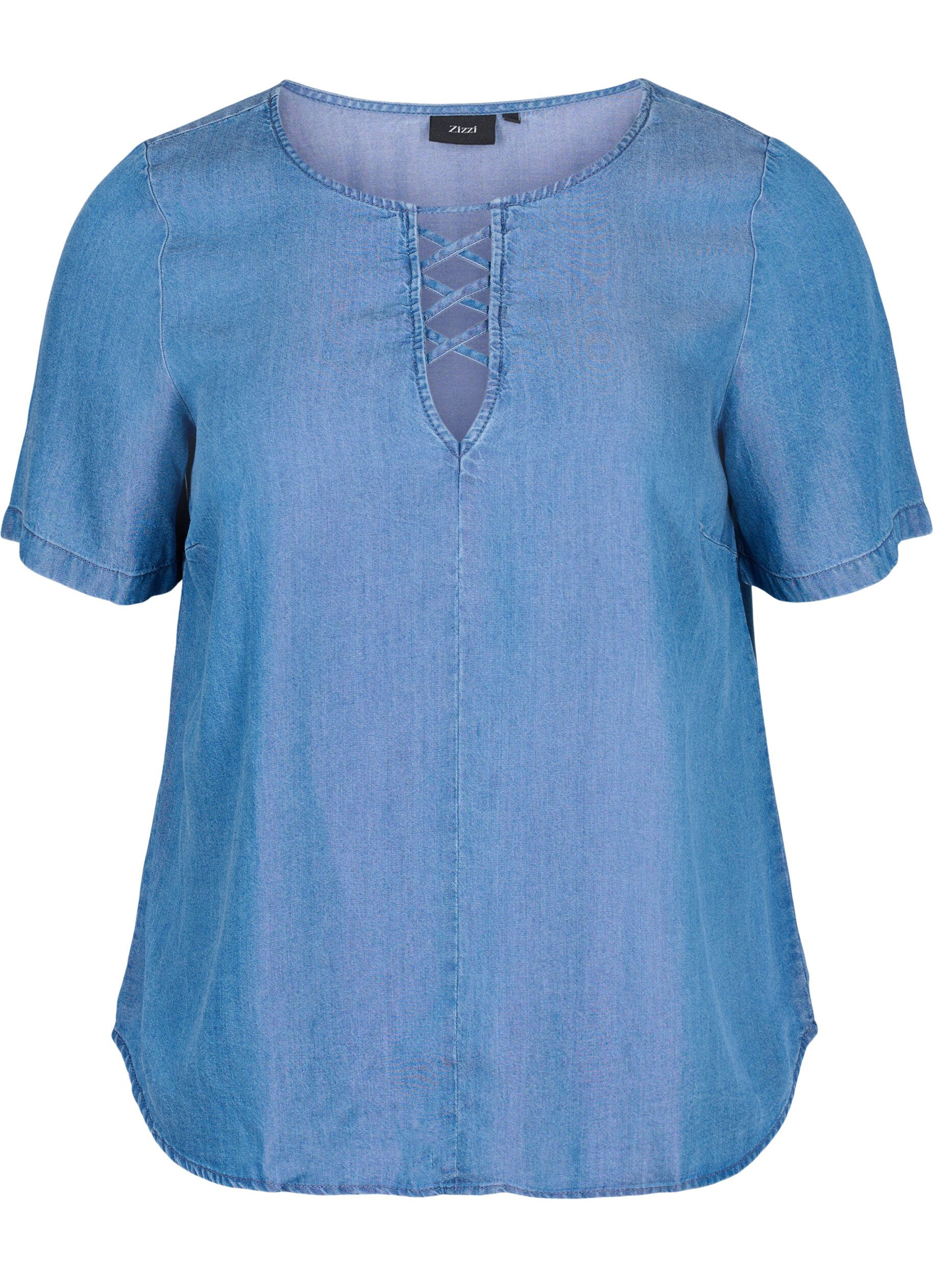 ZizziKurz&auml;rmelige Bluse aus Lyocell (TENCEL&trade;) , Blue denim, Packshot image number 0
