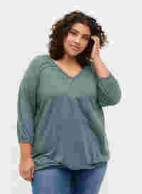 Melange-Bluse mit V-Ausschnitt, Sea Pine Mélange, Model