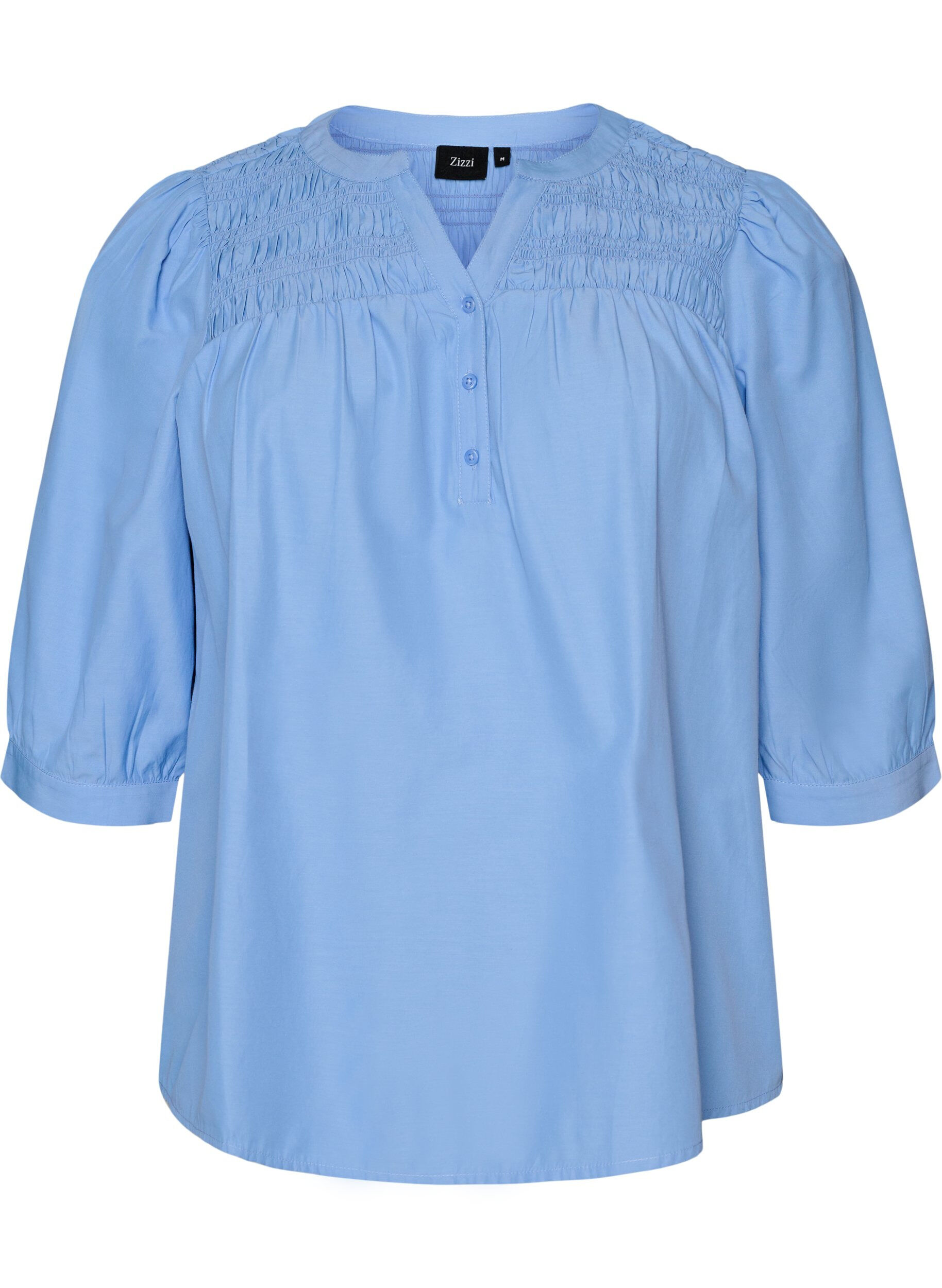 ZizziBluse mit Smock und 3/4-&Auml;rmeln, Blau, Packshot image number 0
