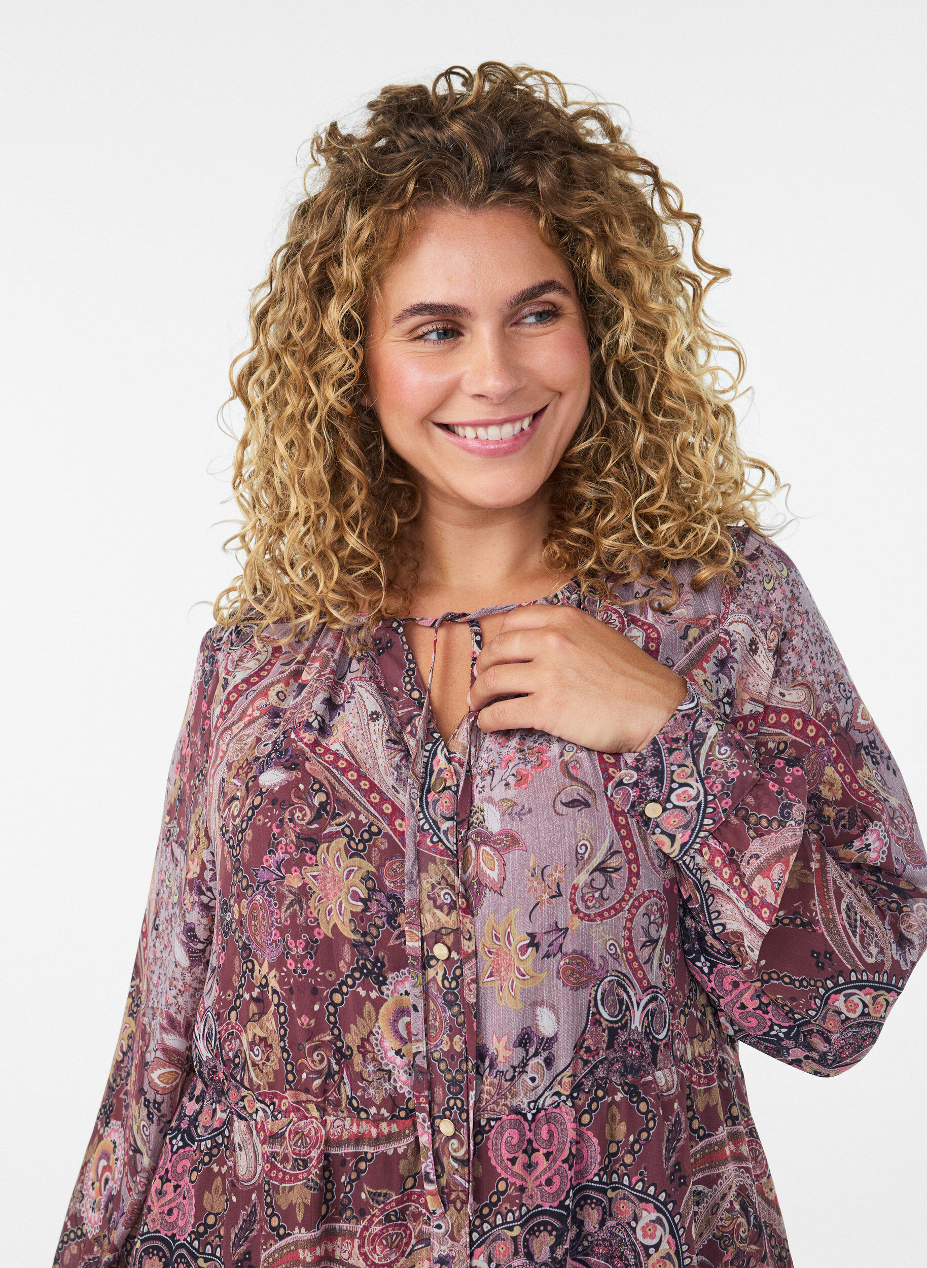 ZizziMidikleid mit Paisley-Muster und elastischem Bund, Lila, Model image number 2