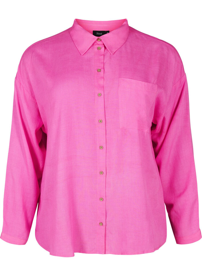 Lange Bluse aus Leinen und Viskose, Pink, Packshot image number 0