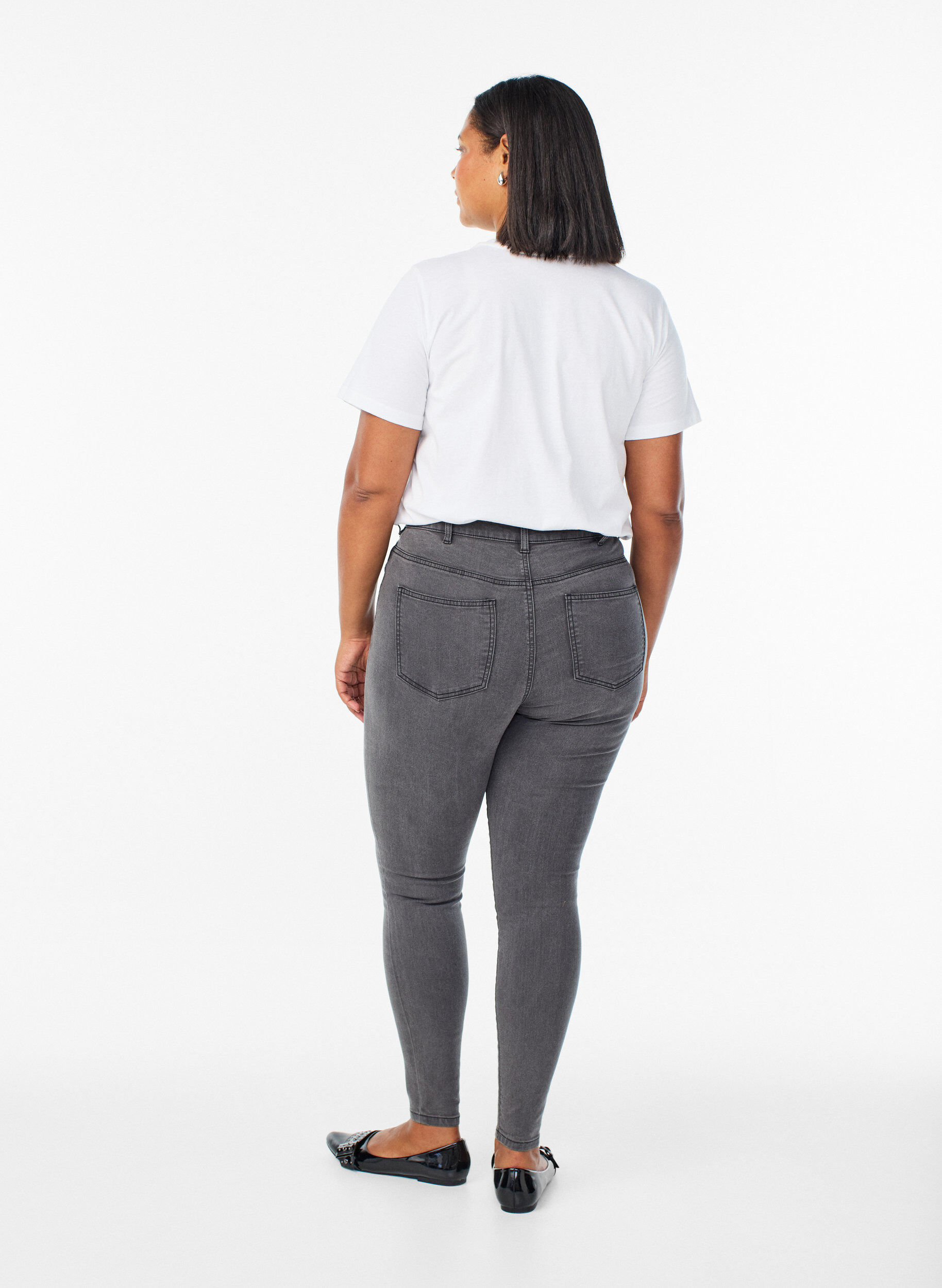 ZizziAmy Super Slim Fit Jeans mit hoher Taille, Grau, Model image number 1