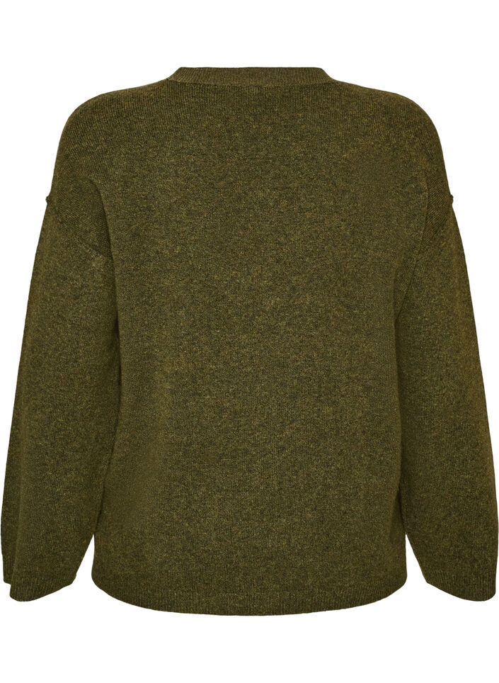 Lockerer Strickpullover mit Kontrastn&auml;hten, Gr&uuml;n, Packshot image number 1