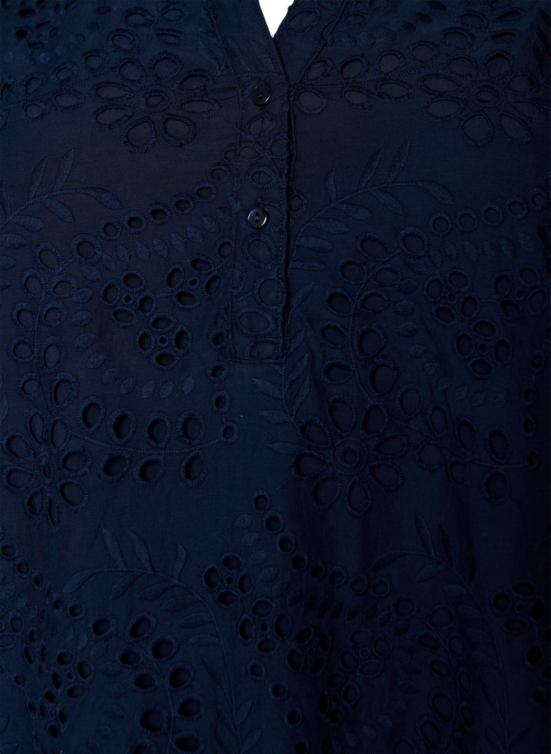 ZizziKleid aus Broderie Anglaise mit R&uuml;schen&auml;rmeln, Blau, Packshot image number 2